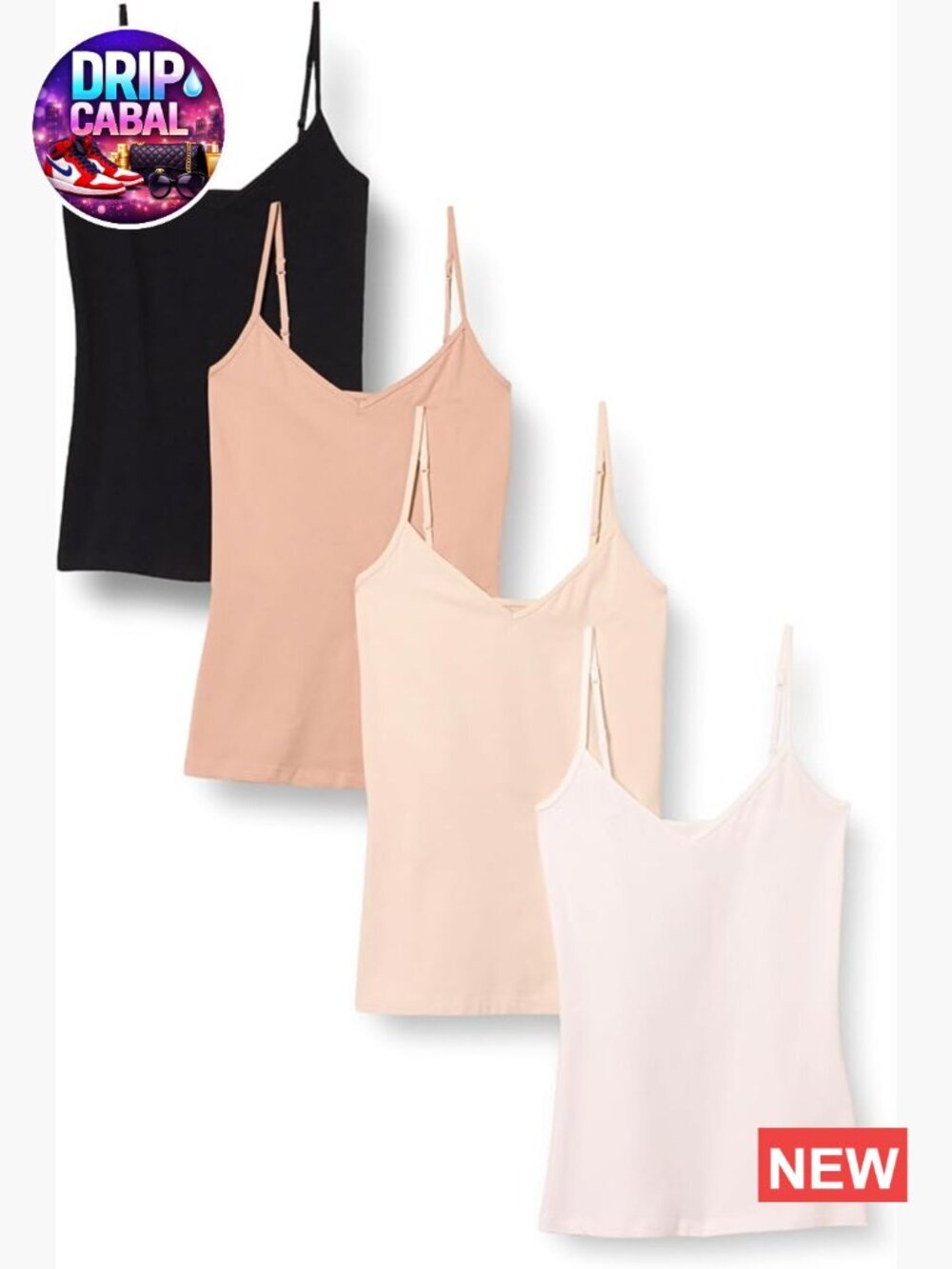 Slim-Fit V-Neck Cami, Pack of 4, Midweight Cotton Stretch Jersey